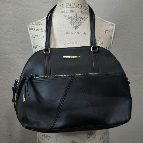Steve Madden Black Faux Leather Satchel Tote Bag Purse - Picture 1 of 11